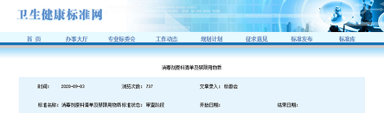GB 38850-2020《消毒剂原料清单及禁限用物质》国家标准第1号修改单发布